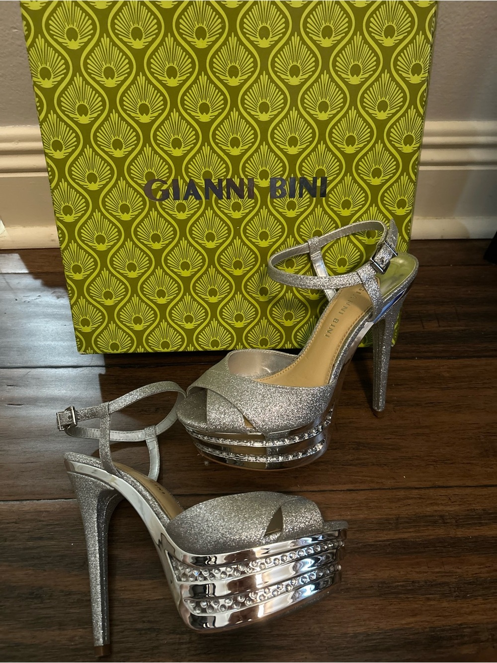 Gianni Bini Silver Glitter Platform High Heels